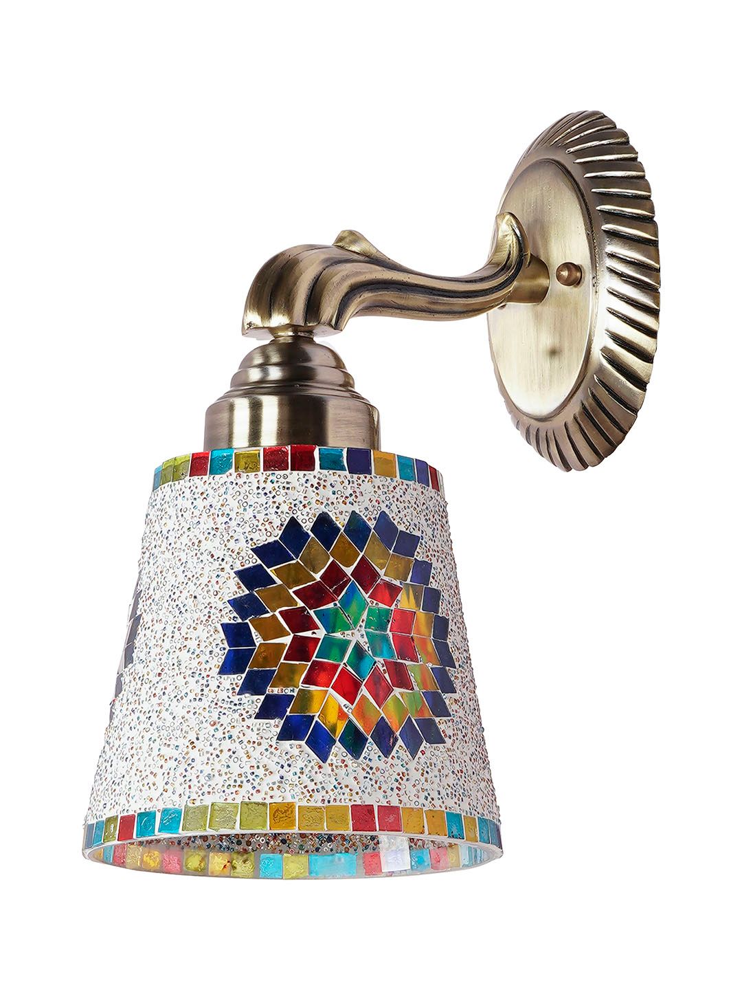 Vibrant Multicolor Mosaic Glass Wall Sconce with Star Pattern Design