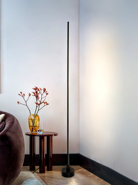 Sleek Black LED Corner Floor Lamp: 60-Inch Modern Pipe Design, Warm White Light