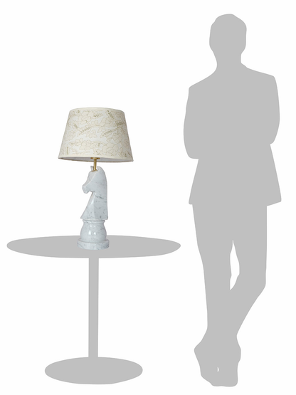 Statuario Marble Chess Knight Table Lamp with Embroidered Drum Shade