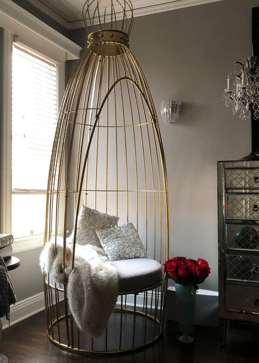 Opulent Gold Poetic Swing Chair - Stainless Steel, Velvet Upholstery, Dual Use