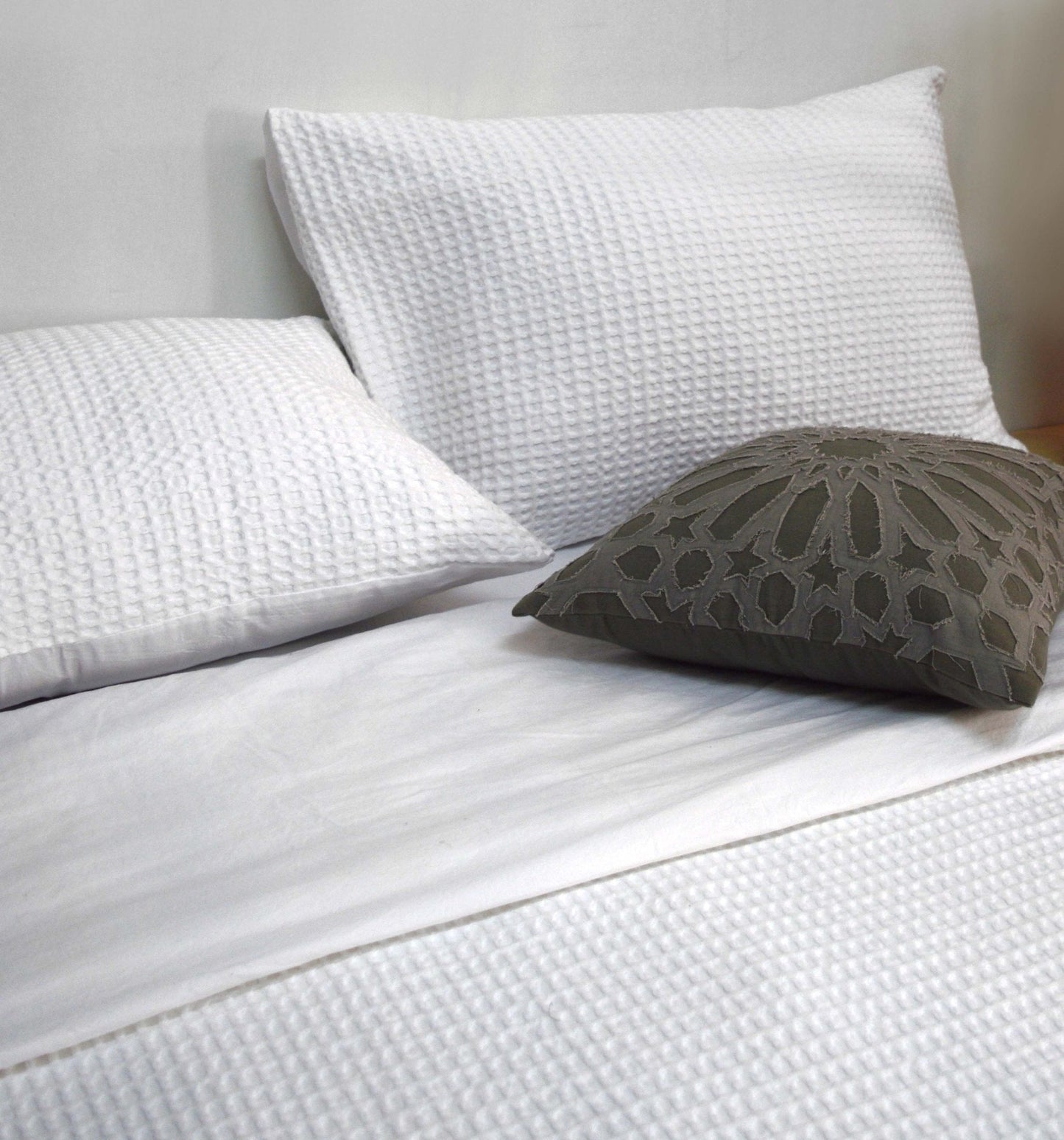 Waffle Cotton Duvet Cover Set with Coordinated Pillow Covers White