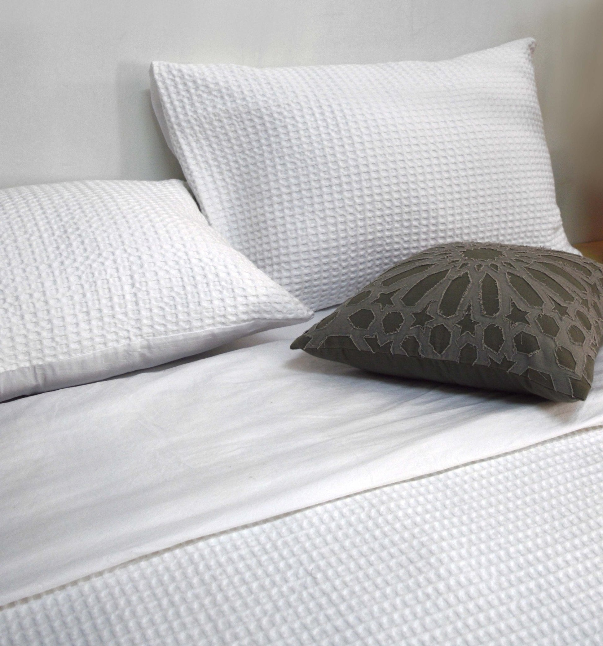 Waffle Cotton Duvet Cover Set with Coordinated Pillow Covers White