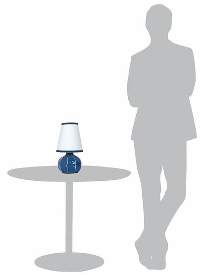 Enamel Blue Melon Shaped Table Lamp Hand-Painted White Lines Modern Accent