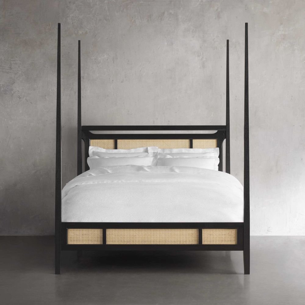 Premium Brock Cane Poster Bed with Walnut Finish