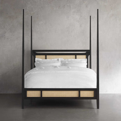 Premium Brock Cane Poster Bed with Walnut Finish