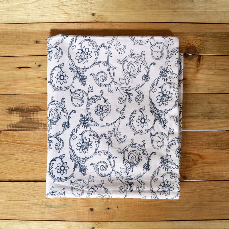 Blue & White Victorian Swirl Print Cotton Tablecloth | 1-Inch Hem | 3 Sizes