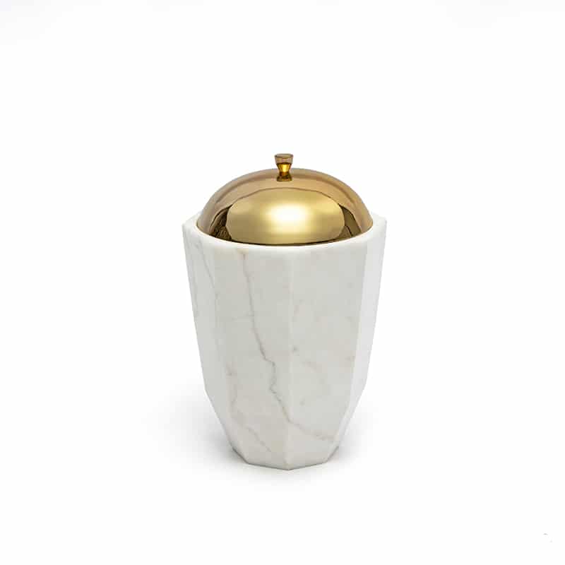 White Marble Facet Canisters Set of Two with Brass Lid