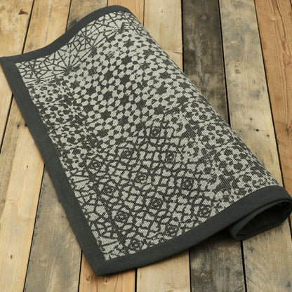 Grey Geometric Trellis Cotton Rug | Distressed Print | Handmade in India