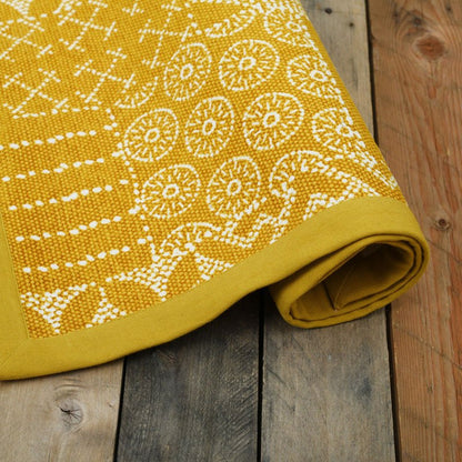 Mustard Geometric Cotton Printed Rug – Handcrafted 24x36 Inch