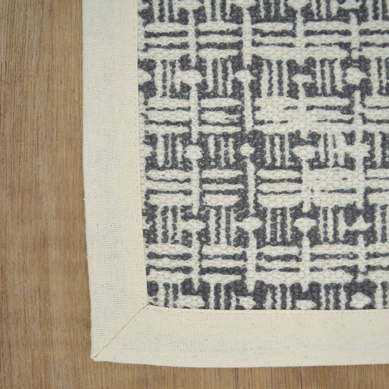 Grey Weave Texture Print Cotton Rug – Handmade | Off-White Edging | 2 Sizes
