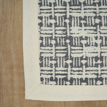 Grey Weave Texture Print Cotton Rug – Handmade | Off-White Edging | 2 Sizes