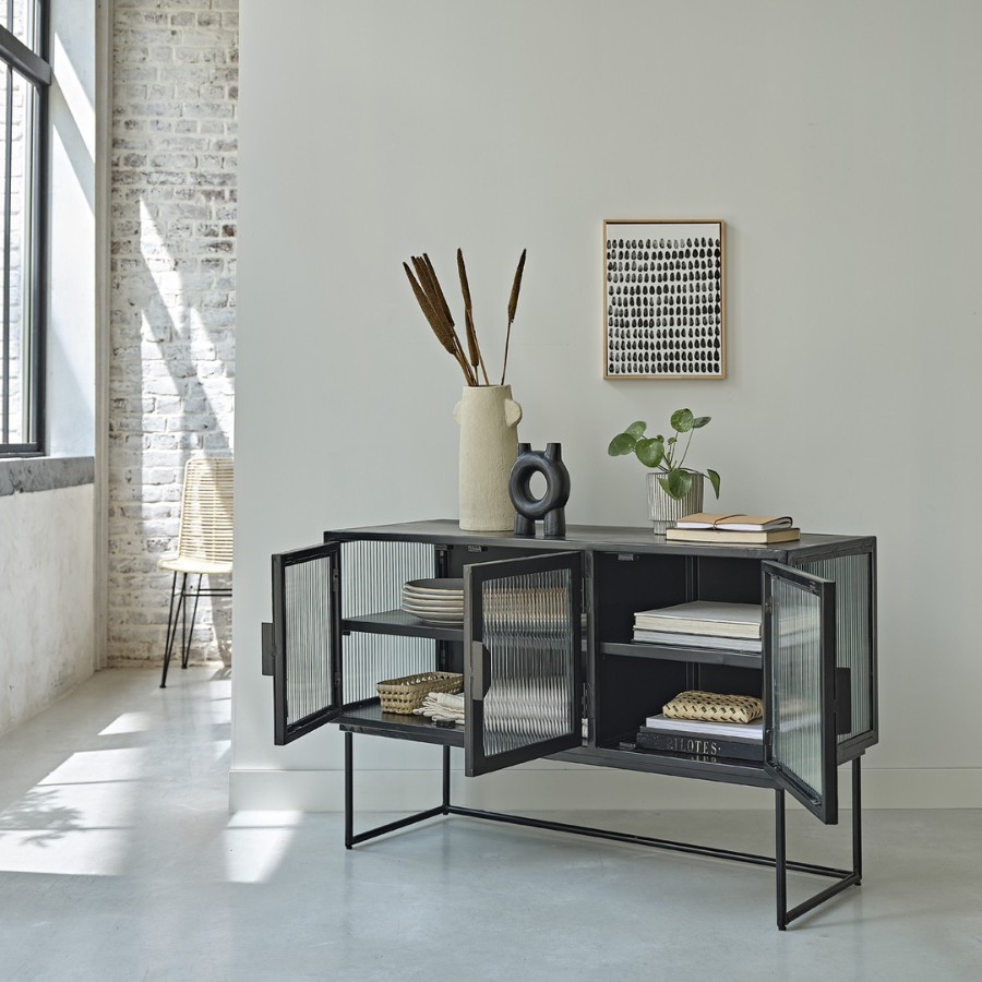 Gatsby Mirrored Metal & Corrugated Glass Sideboard – Elegant Storage