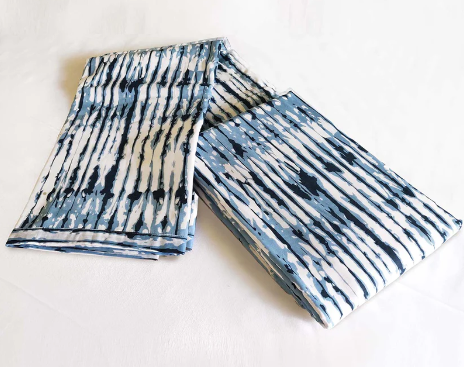 SHIBORI - Indigo stripe print soft Cotton blanket, three layer dohar, sizes available