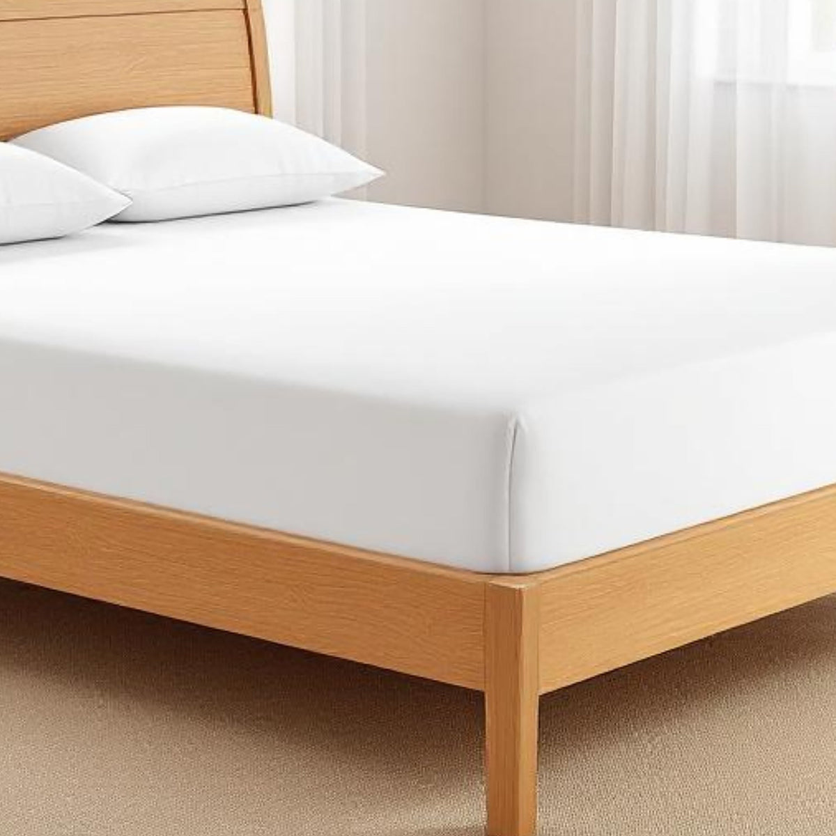 300TC Fitted Sheet Set – White Cotton Satin | Twin, Queen & King