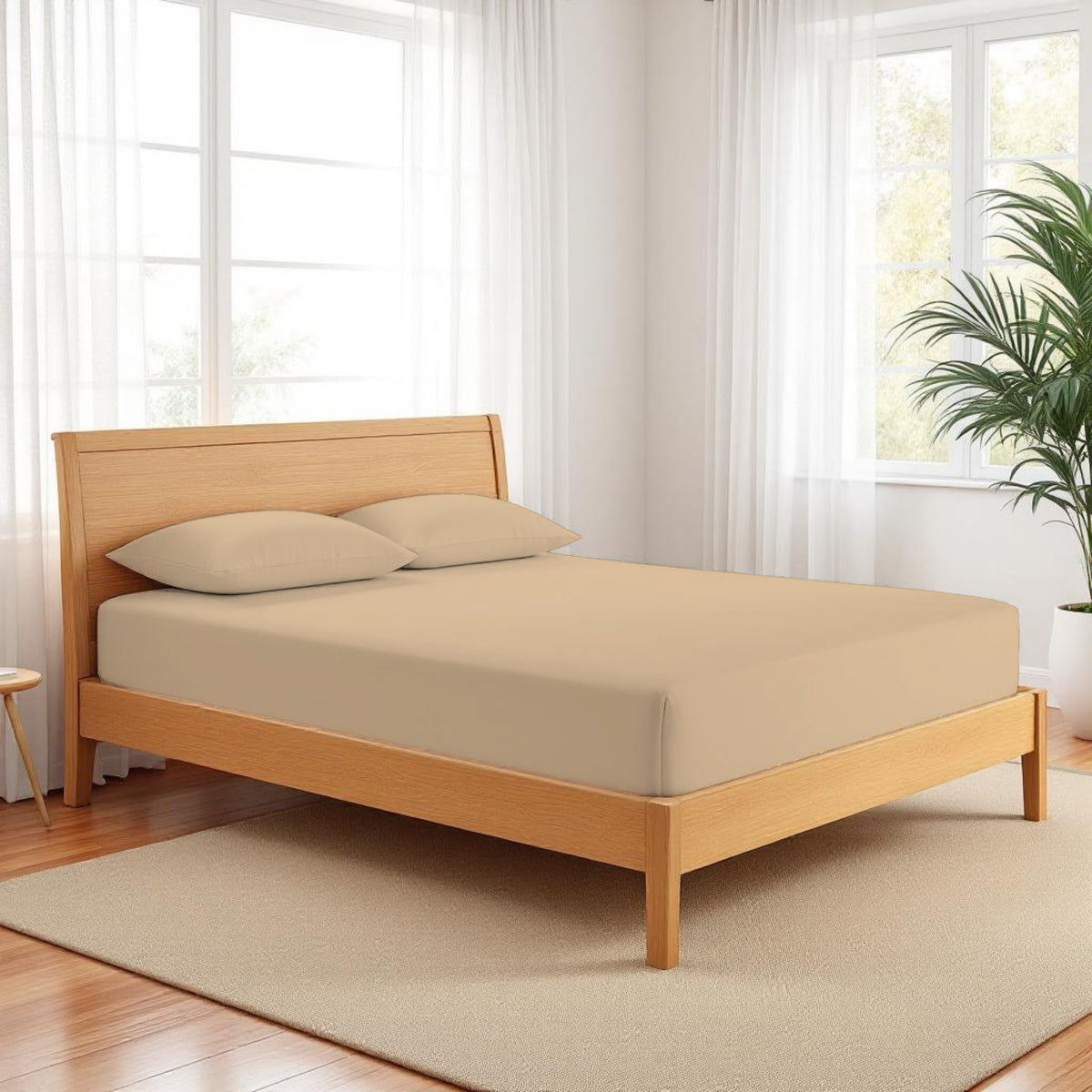BEIGE - 300TC fitted sheet set, premium pure cotton