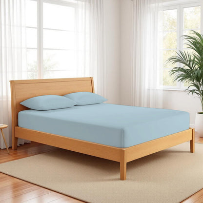 SKY BLUE - 300TC fitted sheet set, premium pure cotton
