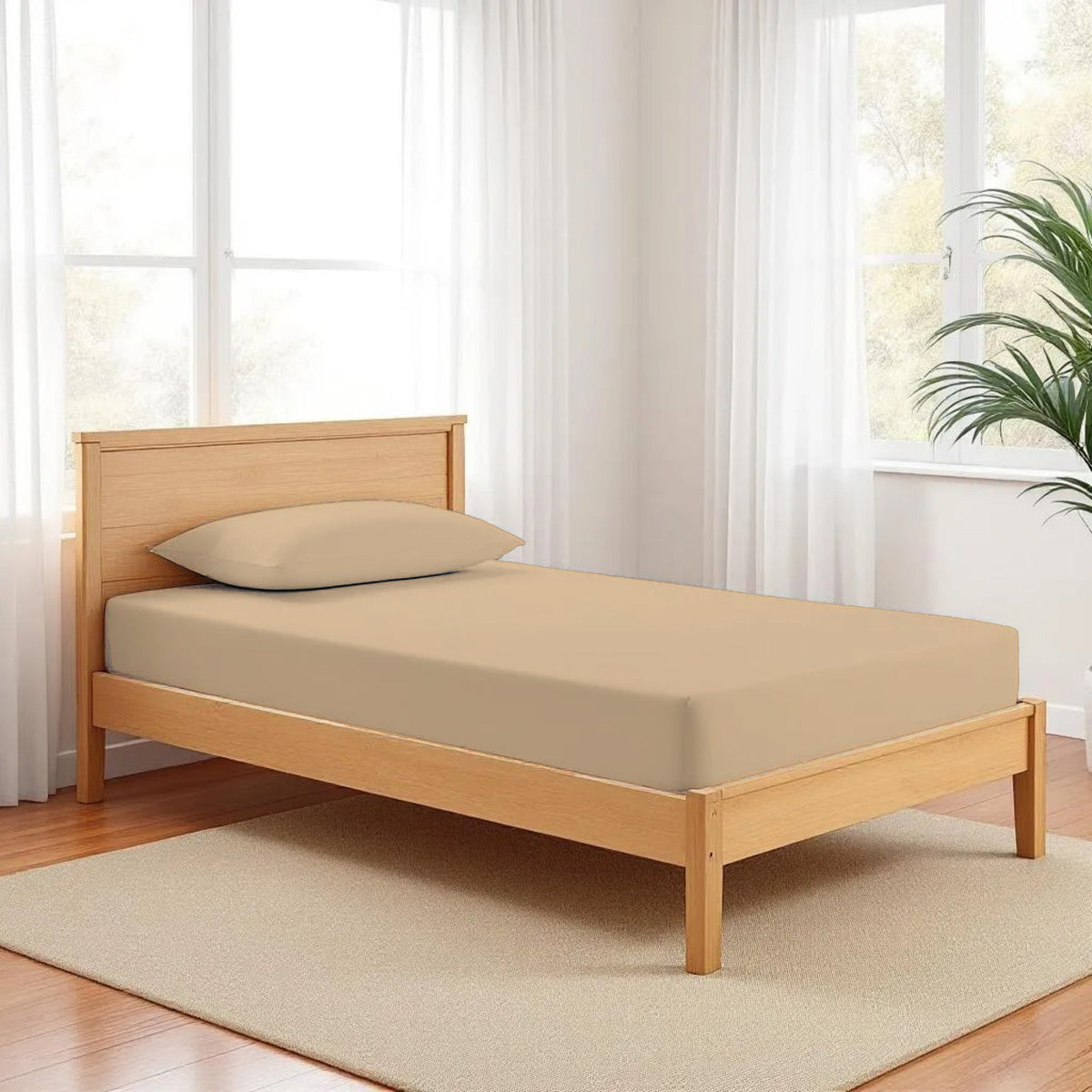 BEIGE - 300TC fitted sheet set, premium pure cotton