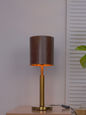 Cylindrical Brown Leather Table Lamp – Modern Stainless Steel & Leather Lighting