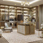 Luxurious 8-Drawer Wooden Chest, Polished Steel Handles, Faux Leather Accents