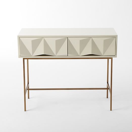 Modern Geometric Console Table with Dual Storage Drawers, Brass Finish Legs