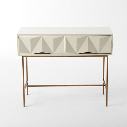 Modern Geometric Console Table with Dual Storage Drawers, Brass Finish Legs