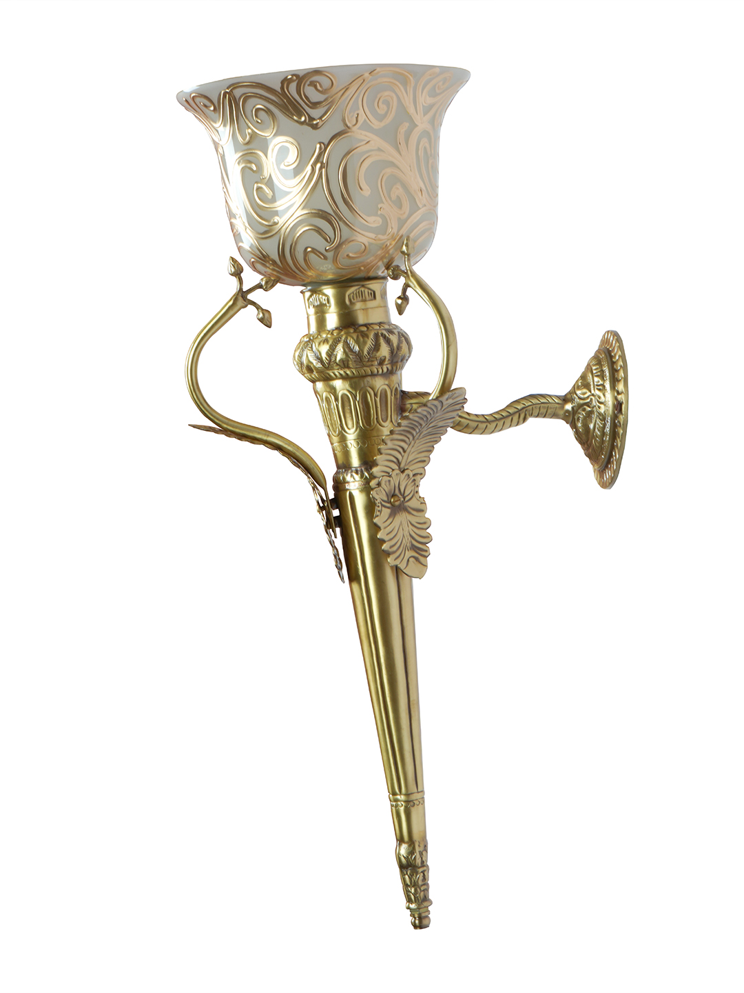 Traditional Antique Gold Brass Torch Mashal Wall Lamp Handpainted Glass Sconce