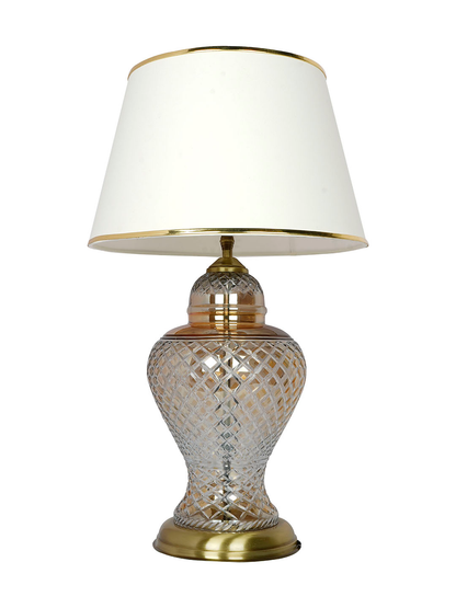 Luxurious Golden Luster Glass Urn Table Lamp with Cream Shade & Beading