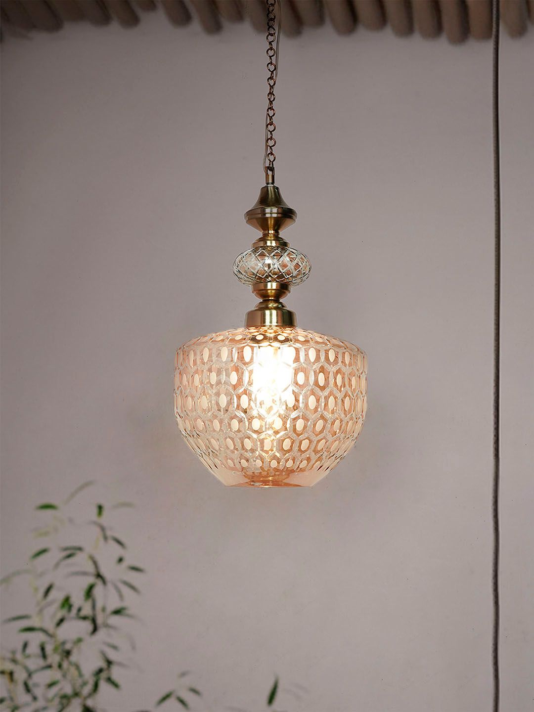 Elegant Golden Honeycomb Cut Glass Pendant Light for Dining, Living, Kitchen