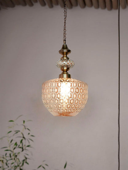 Elegant Golden Honeycomb Cut Glass Pendant Light for Dining, Living, Kitchen