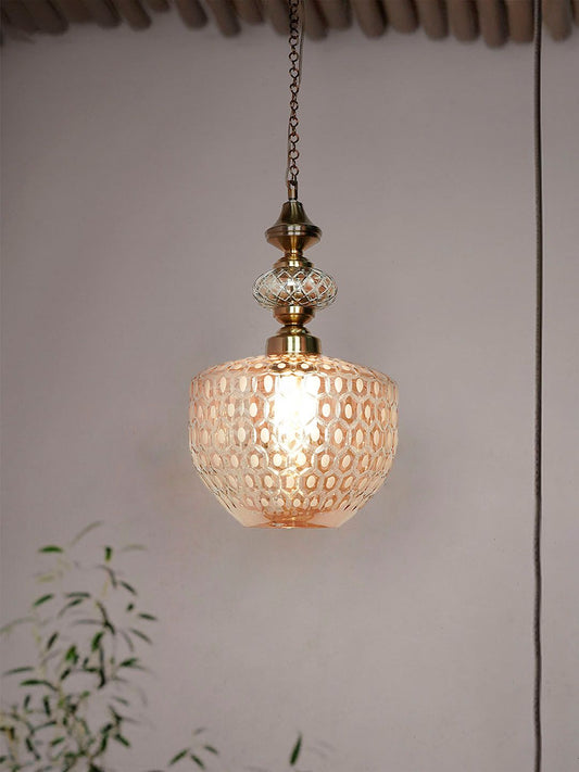 Elegant Golden Honeycomb Cut Glass Pendant Light for Dining, Living, Kitchen