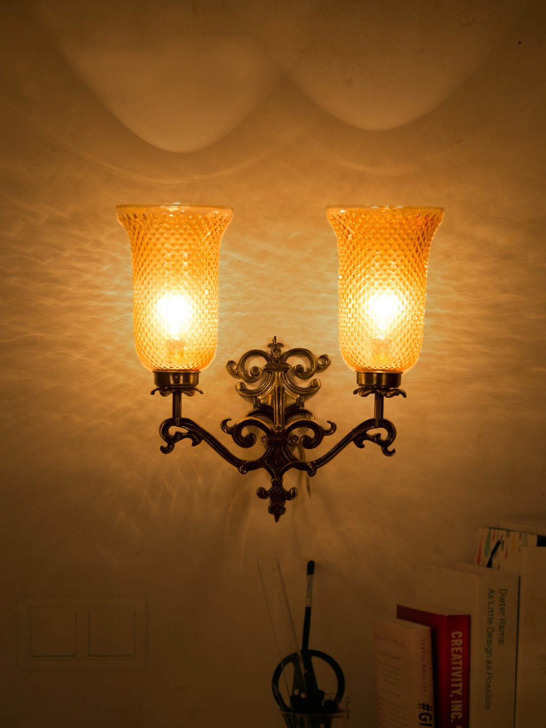 Brass Antique Aluminium Glass 2-Light Wall Sconce – 41.9 cm