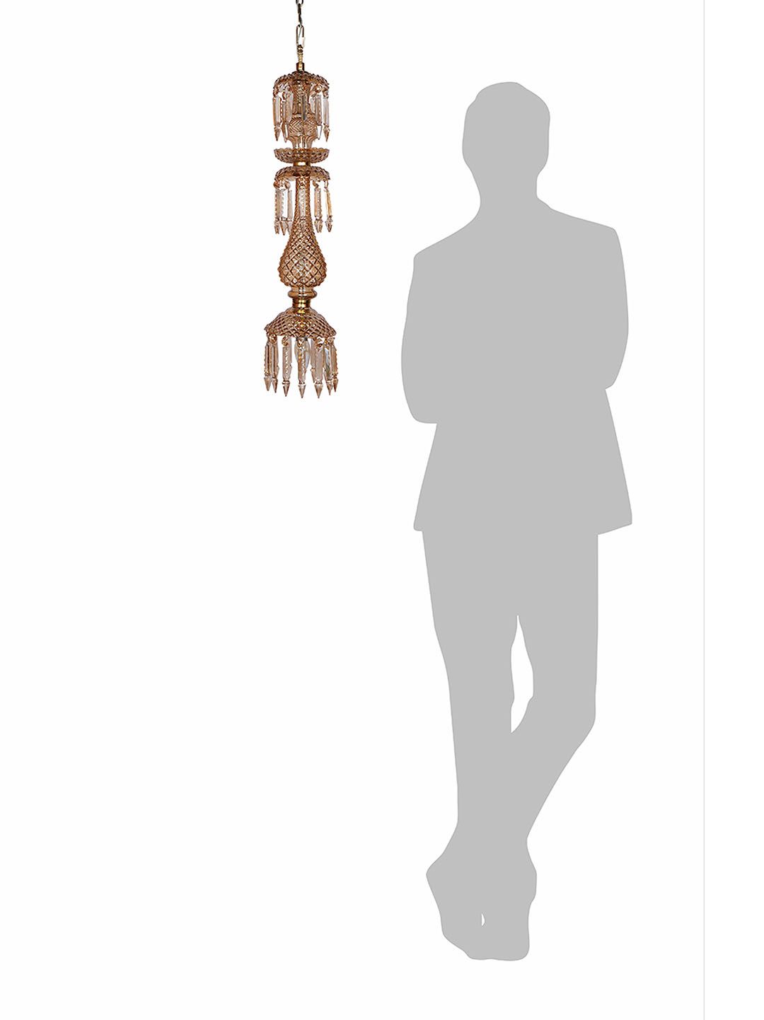 Elegant Golden Luster Molded Glass Hanging Light with Sparkling Crystal Drops, 76cm