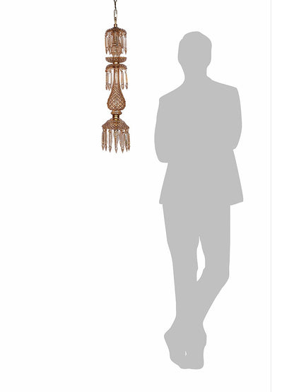 Elegant Golden Luster Molded Glass Hanging Light with Sparkling Crystal Drops, 76cm