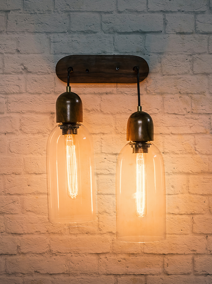 Brown Wood Glass 2-Light Wall Sconce – 47 cm