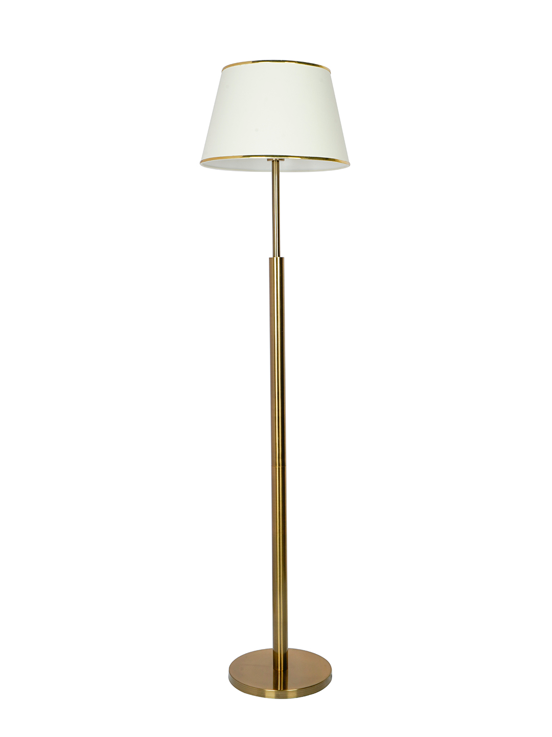 Elegant Antique Brass Double Pipe Floor Lamp with Cream Tapered Fabric Shade