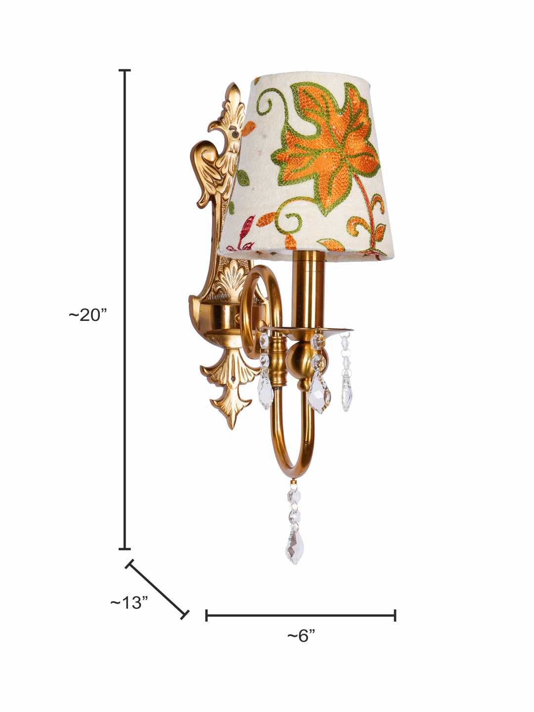 Luxurious Victoria Antique Brass Wall Sconce, Hand-Embroidered Kashida Velvet Shade
