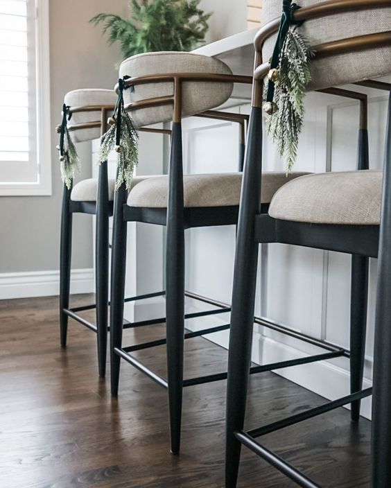 Elegant Jaggy Bar Stools Set of Two, Upholstered with Sleek Gold Accents