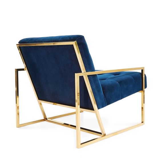 Elegant Gold Finish Luxe Velvet Lounge Chair with Tufted Cushions