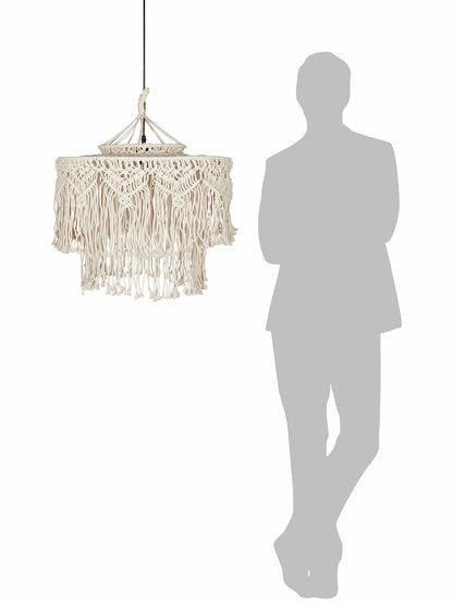 Bohemian Natural White Macrame 2-Tier Drum Pendant Light for Home Decor