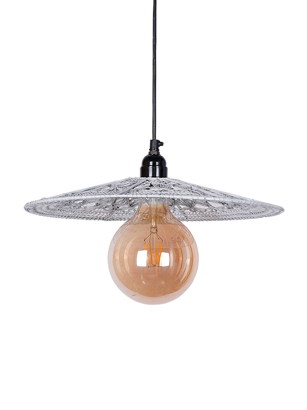 Elegant White Knitted Wire Disc Pendant Light: Rustic Industrial Ceiling Fixture