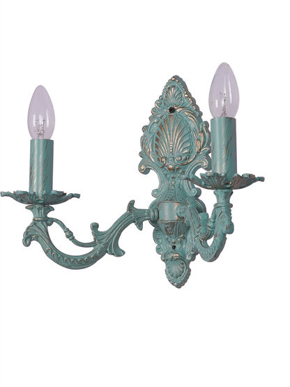Vintage Distressed Green Cast Aluminium 2-Light Candelabra Wall Sconce
