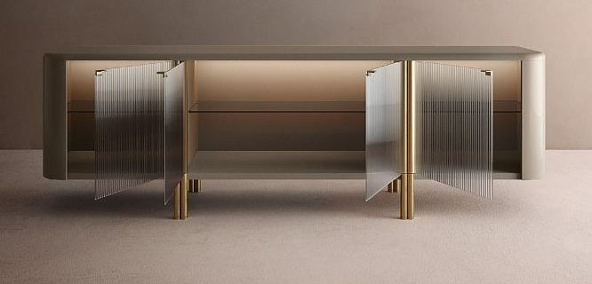 Modern Casa Sideboard: Elegant Metal Structure, Fluted Glass Doors, Lacquered Finish