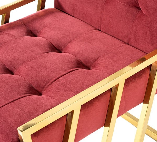 Elegant Gold Finish Luxe Velvet Lounge Chair with Tufted Cushions