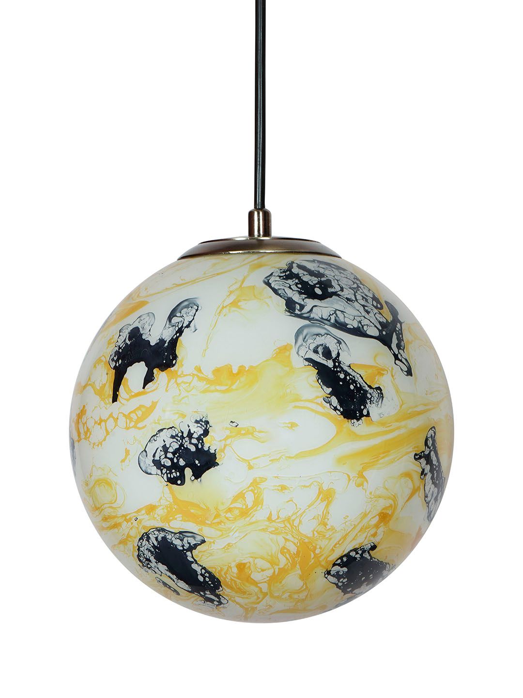 Artistic Yellow Black Marble Glass Globe Pendant Light - Antique Brass Finish