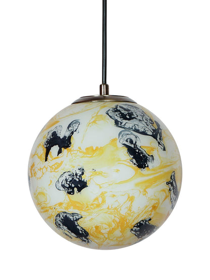 Artistic Yellow Black Marble Glass Globe Pendant Light - Antique Brass Finish