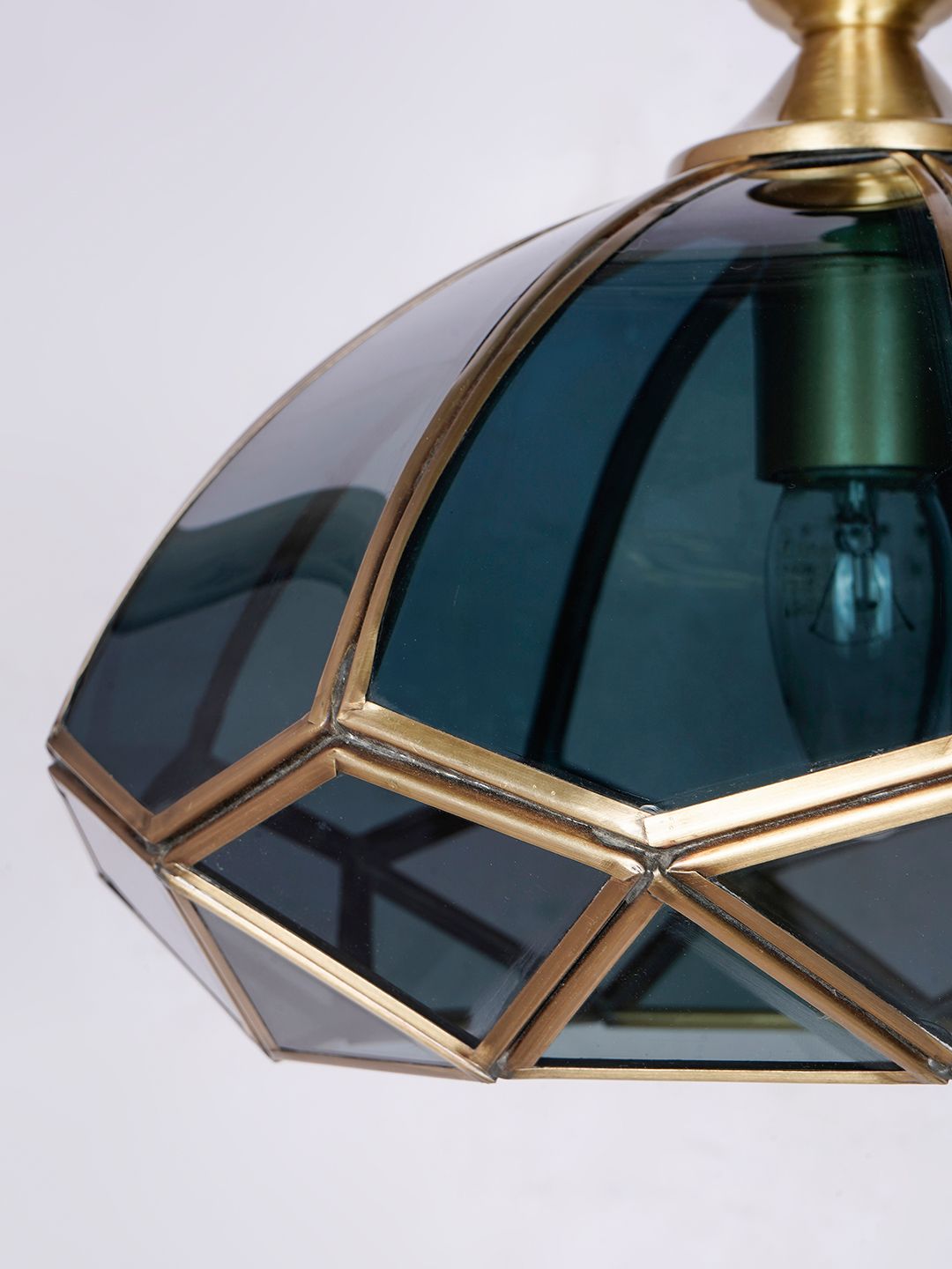 Elegant Black Glass Tiffany Style Dome Pendant Light Brass Accents