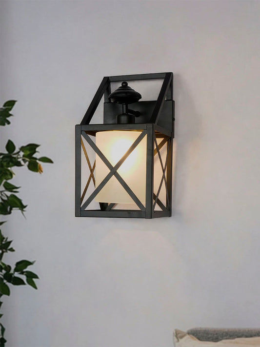 Industrial Black Box Metal Frame Wall Sconce Frosted Glass Modern Lighting
