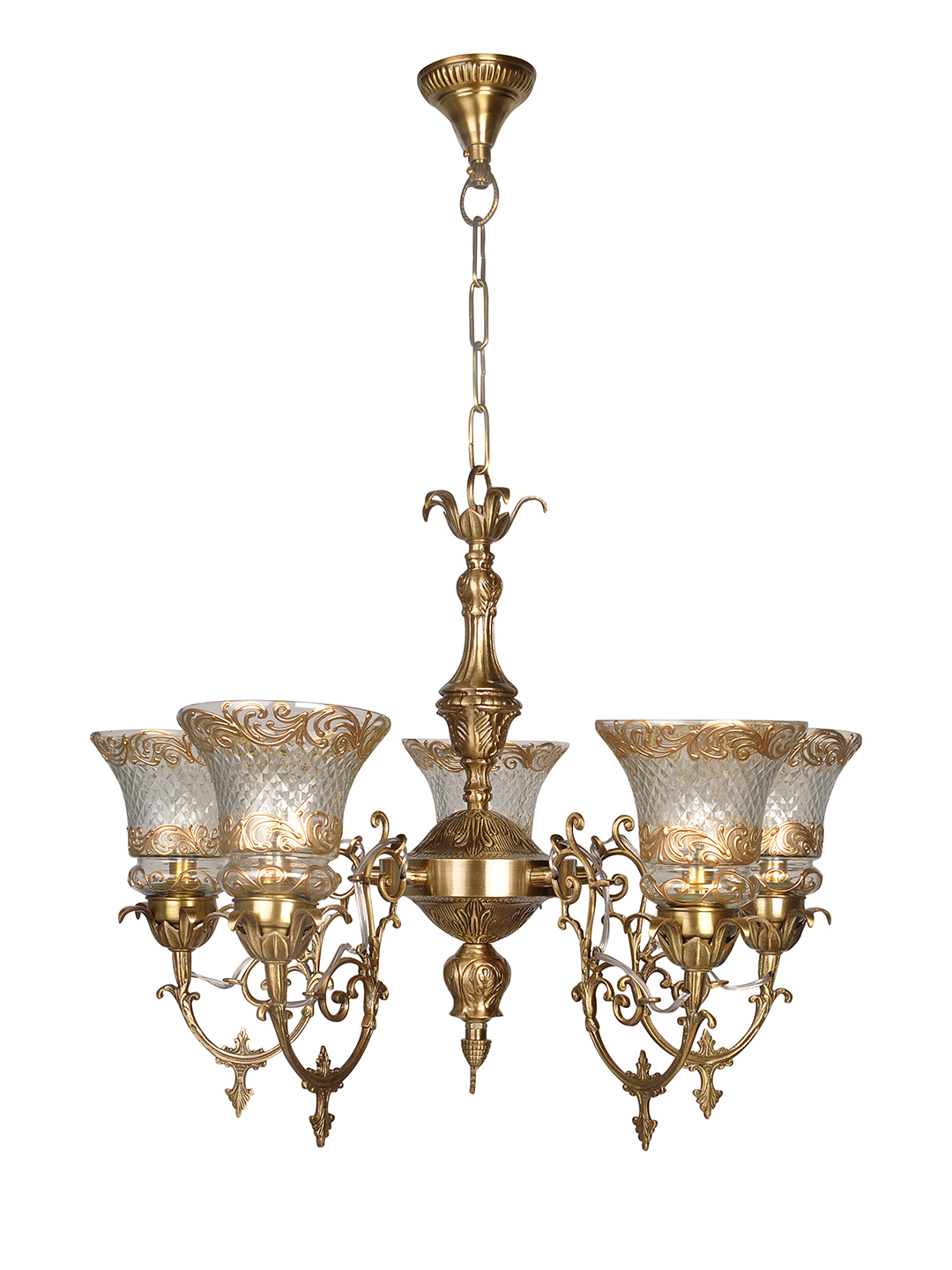 Brass Antique 5-Light Chandelier – 66 cm