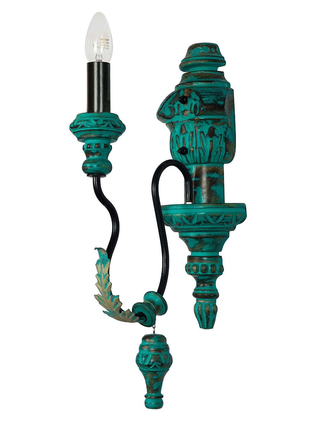 Emerald Green Distressed Wooden Wall Sconce with Candelabra Design