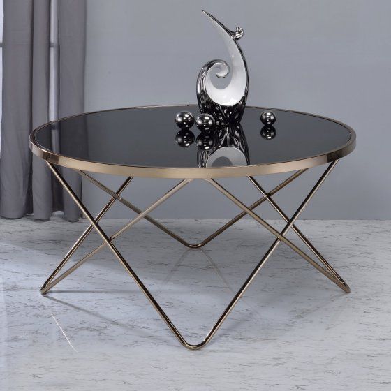 Dyon Elegant Copper Rose Gold PVD Steel Black Glass Coffee Table